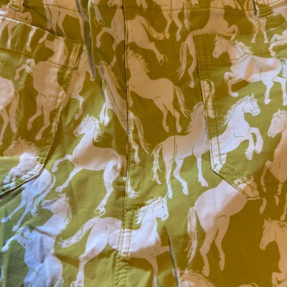 Anthropologie Maeve Wide Leg Colette Pant - Green + White Horse Print - Picture 4 of 6